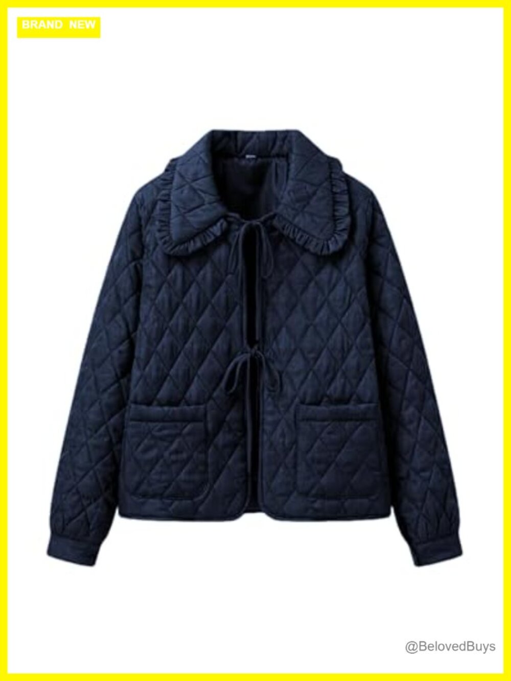 Women's Ruffled Cropped Quilted Jacket Tie-Front Winter
